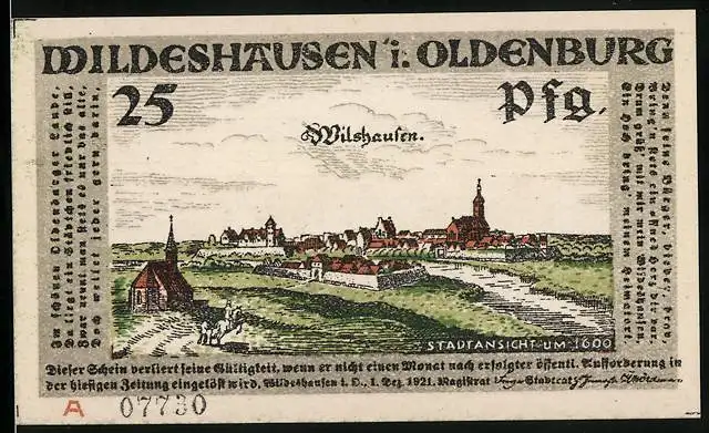 Notgeld Wildeshausen i. Oldenburg 1921, 25 Pfennig, Stadtansicht um 1600