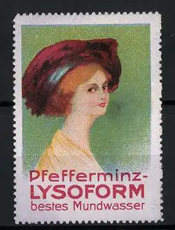 Reklamemarke Pfefferminz-Lysoform ist bestes Mundwasser, Frau im Portrait