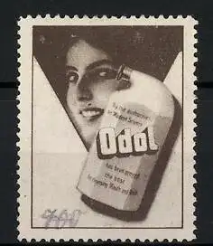 Reklamemarke Odol Mundwasser, Flasche und Frauenportrait