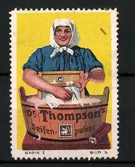 Reklamemarke Dr. Thompson's Seifenpulver, Waschfrau am Waschbrett, Serie I, Bild 5