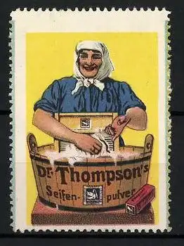Reklamemarke Dr. Thompson's Seifenpulver, Waschfrau am Waschbrett