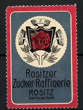 Reklamemarke Rositzer Zucker-Raffinerie, Firmenlogo mit Rose