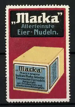 Reklamemarke Macka allerfeinste Eier-Nudeln, Nudelverpackung