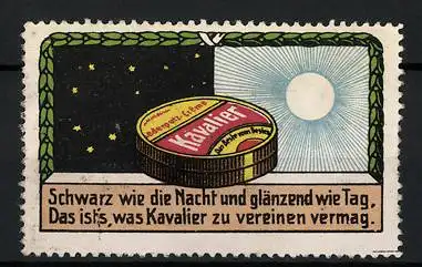 Reklamemarke Kavalier Schuhputz-Creme, Schwarz wie die Nacht und glänzend wie der Tag, Dose, Sterne und Sonne