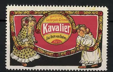 Reklamemarke Kavalier Lederputz-Creme, das Beste vom Besten, zwei Mädchen mit einer Blumengirlande