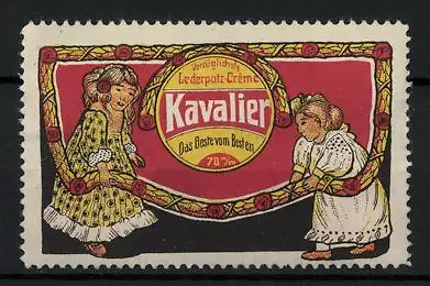 Reklamemarke Kavalier Lederputz-Creme, das Beste vom Besten, zwei Mädchen mit einer Blumengirlande