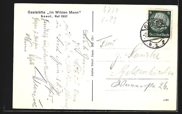 AK Soest, Gasthaus Im Wilden Mann, Innenansicht