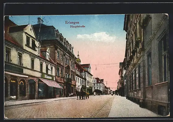 AK Erlangen, Abendstimmung in der Hauptstrasse