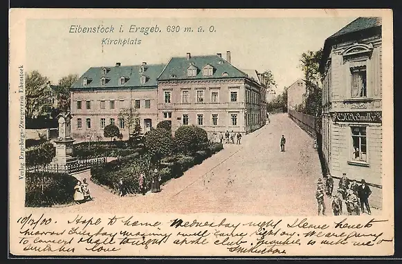 AK Eibenstock /Erzg., Strassenpartie am Kirchplatz