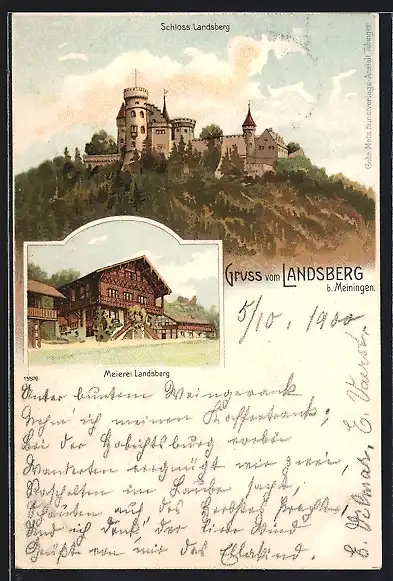 Lithographie Meiningen, Meierei Landsberg, Schloss Landsberg