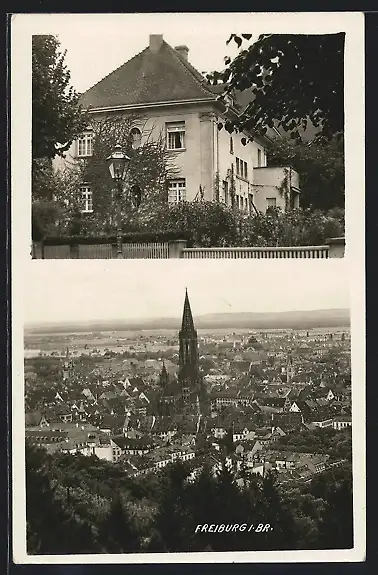 AK Freiburg i. Br., Gebäudeansicht, Teilansicht mit Kirche