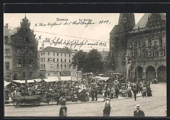 AK Bremen / Stadt, Markttag auf dem Markt