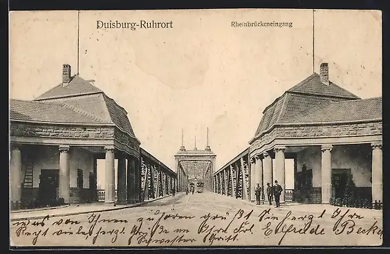 AK Duisburg-Ruhrort, Rheinbrückeneingang mit Strassenbahn