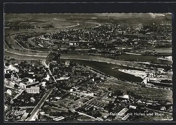 AK Duisburg, Teilansicht mit Hafen und Rhein