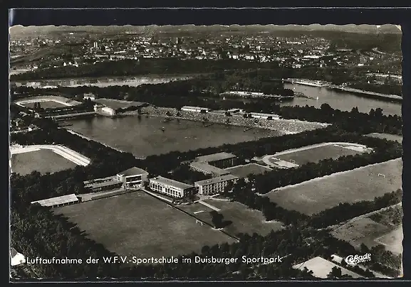 AK Duisburg, W. F. V.-Sportschule im Duisburger Sportpark, Fliegeraufnahme