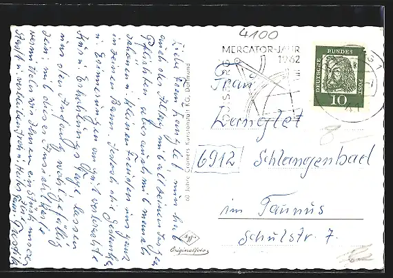 AK Duisburg, Rheinbrücke mit Indurstieanlage