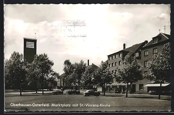 AK Oberhausen-Osterfeld, Marktplatz mit St.-Vincenz-Kirche