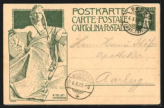AK Inauguration du Monument Commemoratif de la Fondation de l`Union Postale Universelle, Ganzsache 5 Rappen