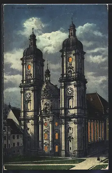 AK St. Gallen, Cathedrale bei Nacht
