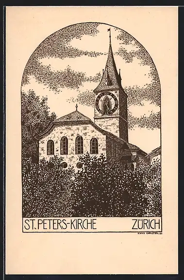 AK Zürich, Partie an der St. Peters-Kirche