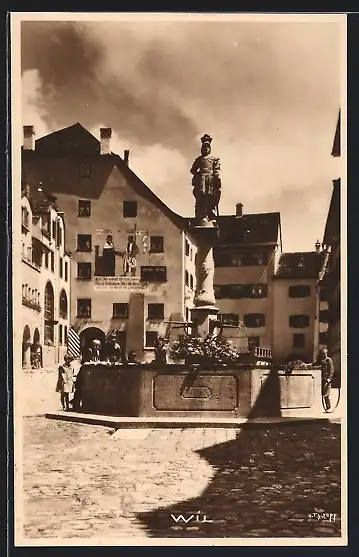 Foto-AK Wil, Ortspartie mit Pankraziusbrunnen