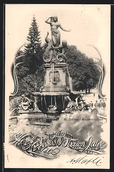 AK St. Gallen, Broderbrunnen um 1900