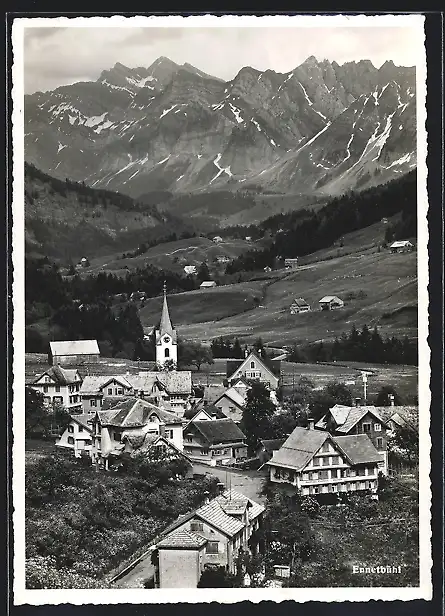 AK Ennetbühl, das Dorf gegen das Gebirge gesehen