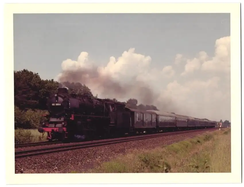 Fotografie Deutsche Bahn, Personenzug mit Dampflok Nr. 012 055-0, Tender-Lokomotive, Eisenbahn, koloriert