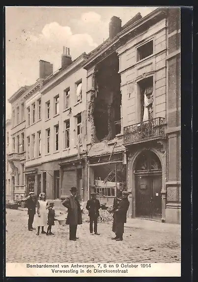 AK Antwerpen, Bombardement October 1914, Verwoesting in de Diercksenstraat