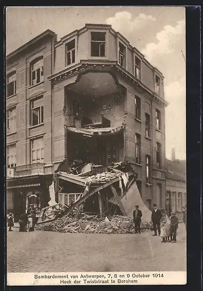 AK Antwerpen, Bombardement 1914, Hoek der Twiststraat te Berchem