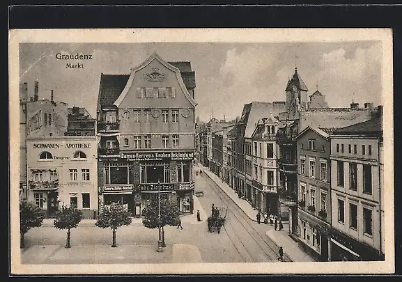 AK Graudenz / Grudziadz, Markt mit Geschäften