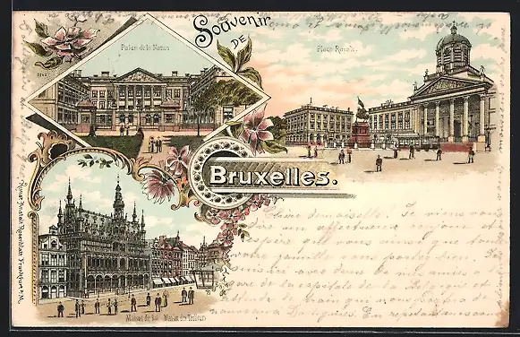 Lithographie Brüssel / Bruxelles, Palais de la Nation, Place Royale, Maison du Roi, Maison des Tailleurs