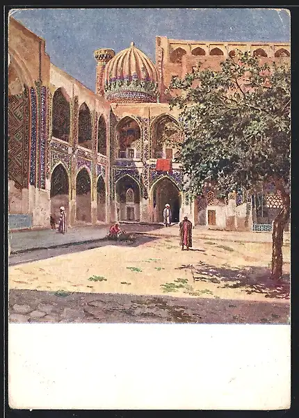 Künstler-AK Samarkand, Ulugh Beg Madrassa