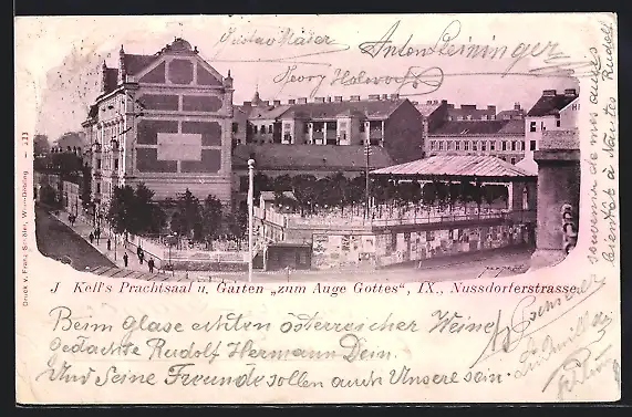 AK Wien, Restaurant J. Kells Prachtsaal zum Auge Gottes, Nussdorferstrasse 75