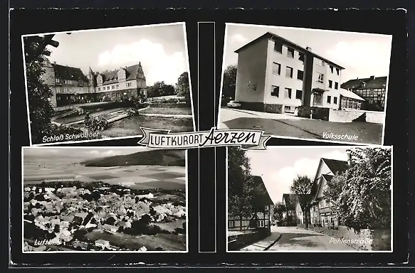 AK Aerzen, Volksschule, Pöhlenstrasse, Schloss Schwöbber, Luftbild