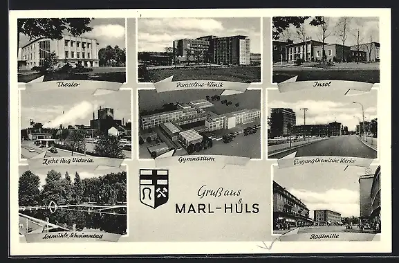 AK Marl-Hüls, Theater, Zeche Aug.-Victoria, Stadtmitte