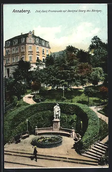 AK Annaberg / Erzg., Zick-Zack-Promenade mit Denkmal Georg des Bärtigen