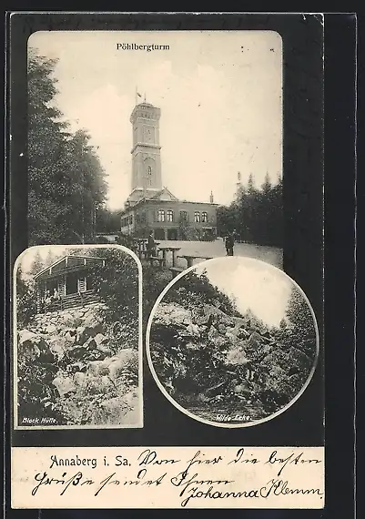AK Annaberg i. Sa., Pöhlbergturm, Block-Hütte, Wilde Ecke