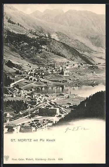 AK St. Moritz, Ortsansicht mit Piz Kesch