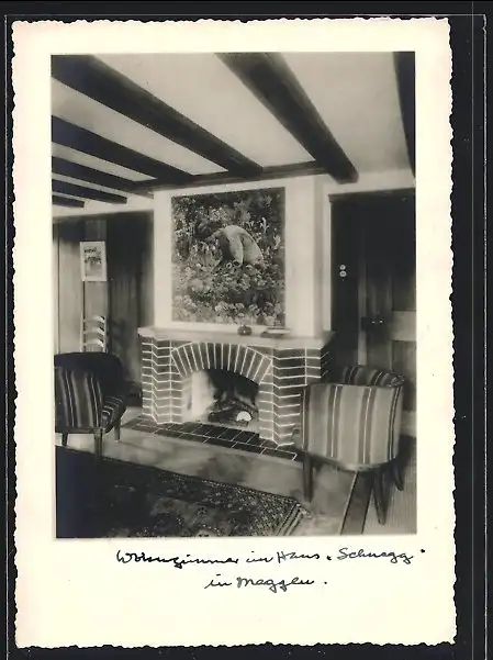 AK Meggen, Haus Schuegg, Wohnzimmer mit Kamin