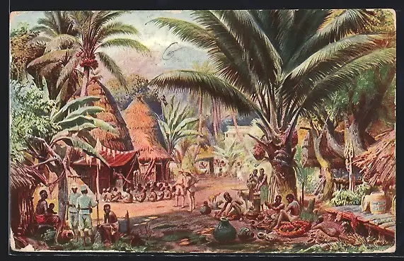 AK Kamerun, Dorf mit Blick auf den Kamerunberg