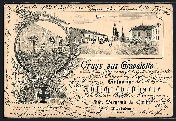 AK Gravelotte, Friedhofsansicht, Strassenansicht