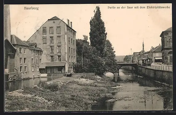 AK Saarburg, Partie an der Saar mit dem Elektrizitätswerke