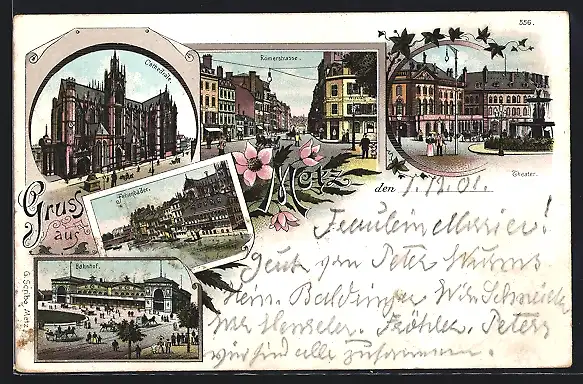 Lithographie Metz, Bahnhof, Felsenbrücke, Cathedrale, Römerstrasse