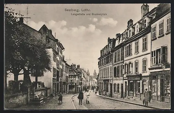 AK Saarburg i.L., Langestrasse und Brunnenplatz