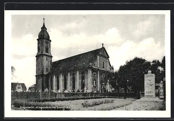 AK Ringsheim, Blick auf die Kirche und das Kriegerdenkmal