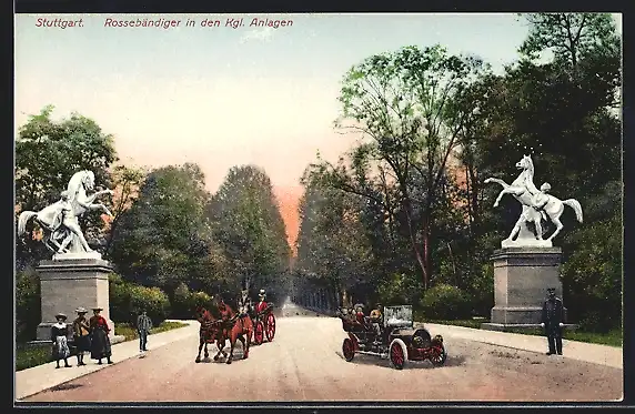 AK Stuttgart, Rossebändiger in den Kgl. Anlagen