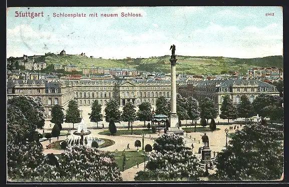 AK Stuttgart, Schlossplatz mit neuem Schloss