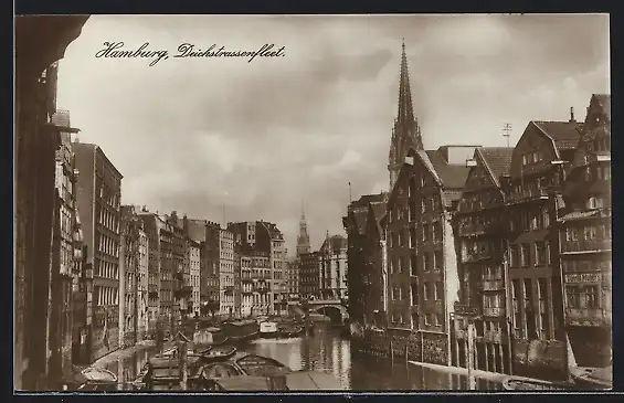 AK Alt-Hamburg, Deichstrassenfleet mit Kirchtürmen