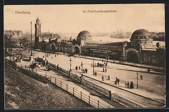 AK Hamburg-St.Pauli, St. Pauli-Landungsbrücke aus der Vogelschau